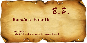 Bordács Patrik névjegykártya